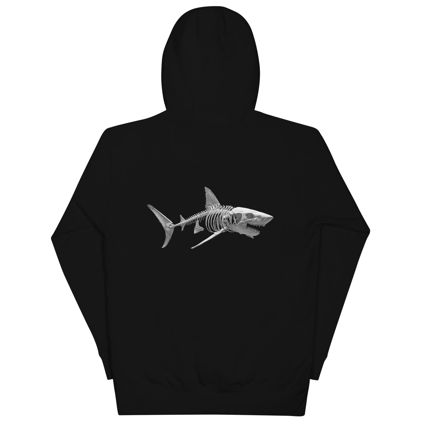 Pull noir unisexe requin squelette vue de dos sur fond blanc, streetwear Shark Republic.