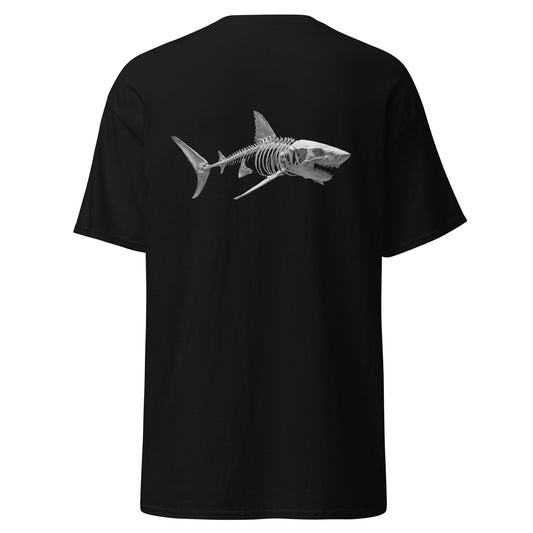 T-shirt noir unisexe requin squelette vue de dos sur fond blanc, streetwear Shark Republic.